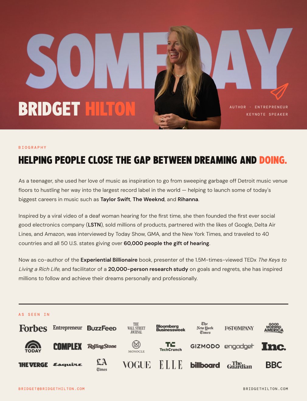 Bridget Hilton bio sheet preview