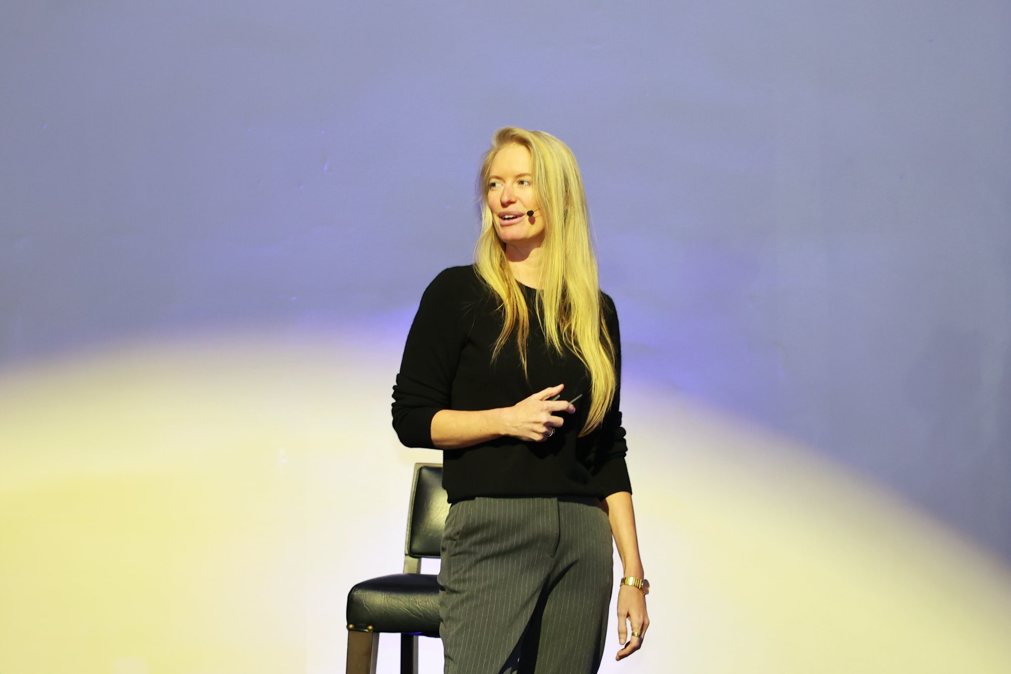 Bridget Hilton speaking on stage